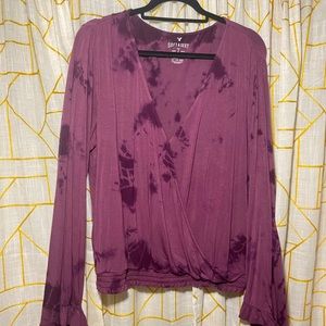AE Outfitters Maroon/black marbled Long-sleeve Blouse w/ flair sleeves - Size XL